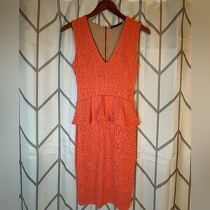BCBGMaxAzria Coral Lace Midi Dress Bodycon Elegant Feminine